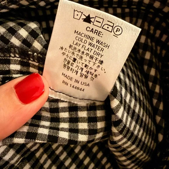 Sandy Liang Front Zip Flare Pants, Black and White Check, Size 10 - Picture 9 of 13